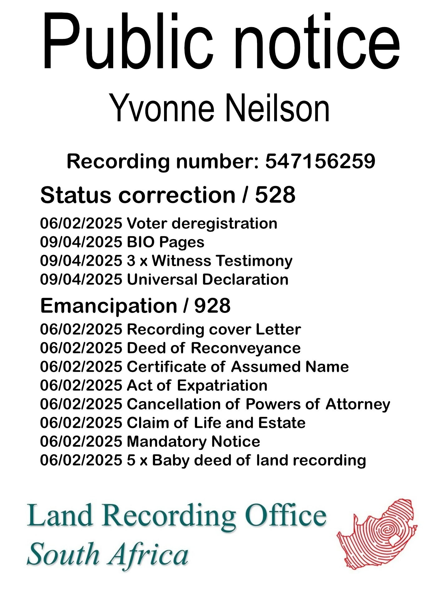 Public Notice Yvonne Neilson (c) Recording number 547156259